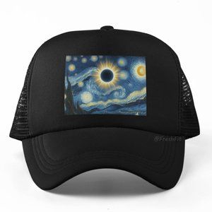 🆕Solar Eclipse Van Gogh Black Foam Trucker Hat Mesh Snapback Cap